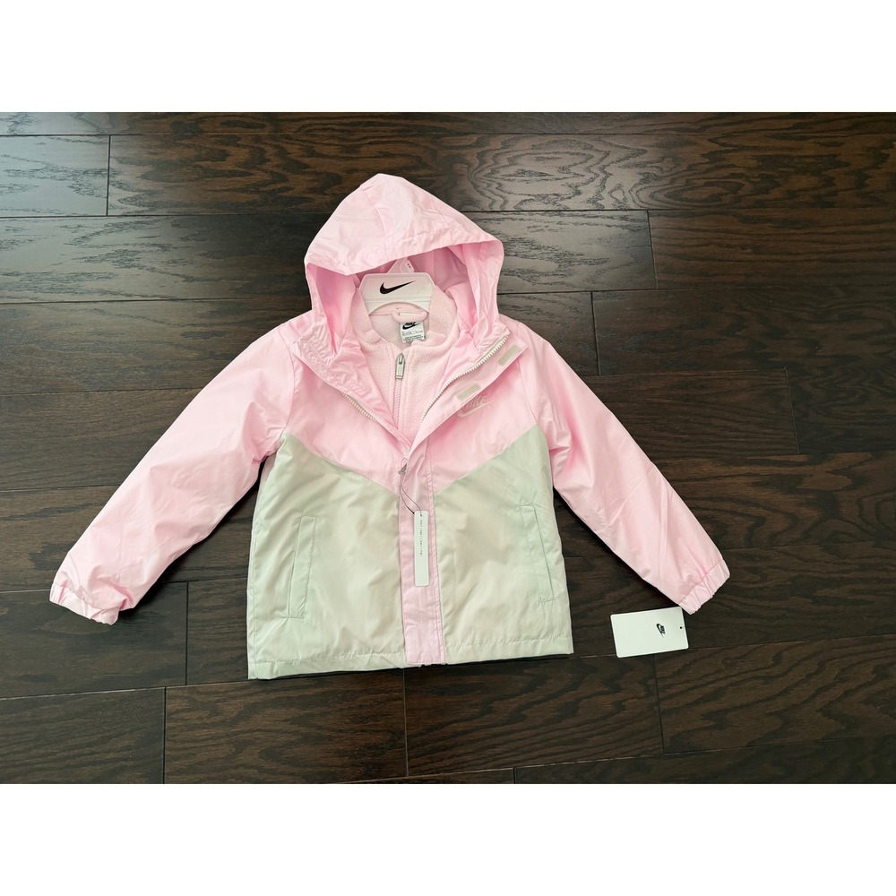 Nike Kids 3-in-1 Windrunner Jacket Pink Grey Fleece Lined 38M914-A8Y Size 6X NEW